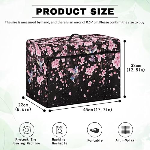 Miniatura 94 de Mumeson Cubierta antipolvo para máquina de coser de gatos negros con flores, para la mayoría de máquinas de coser estándar, plegable, duradera
