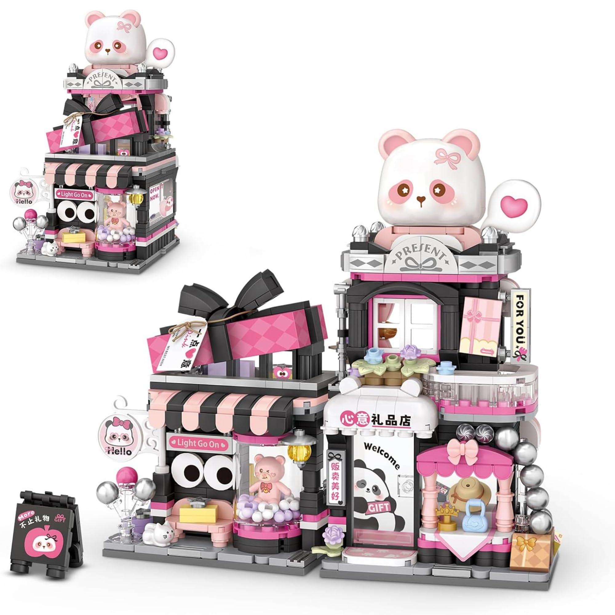 KIDDORAA Kawaii Panda Gift Shop Mini Building Blocks Set, 938+ PCS