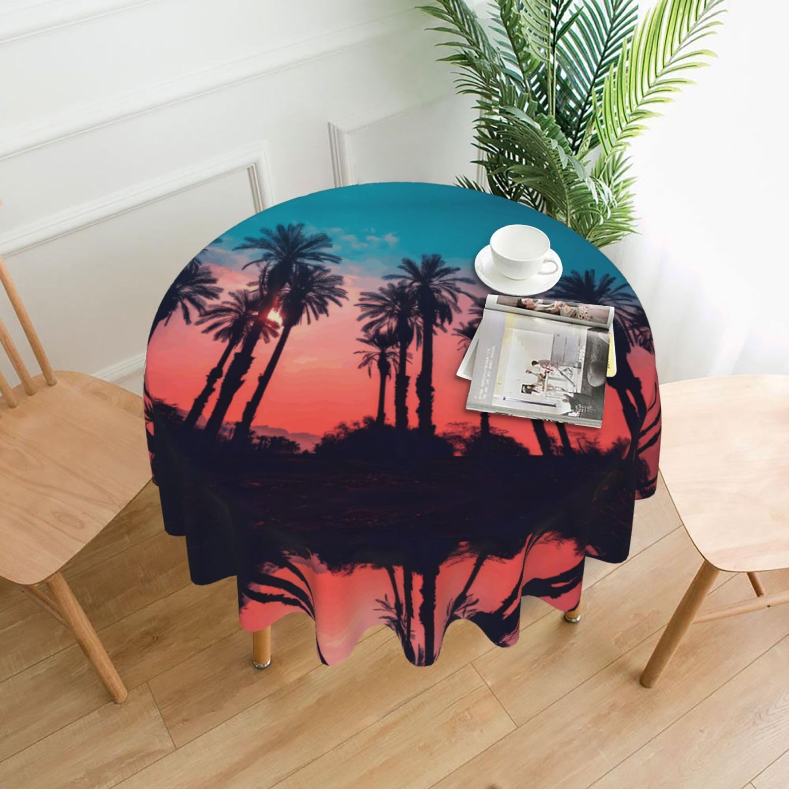YYHWHJDE Palm Tree Sunset Prints Round Decorative Tablecloth 60in - High-Grade Polyester Throw for Elegant Dining & Festive Gatherings