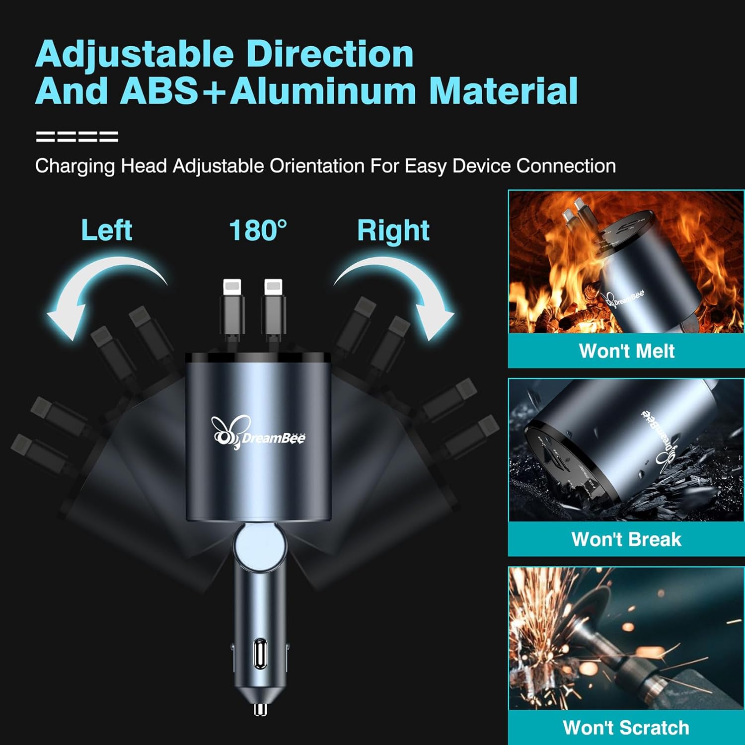 Retractable Car Charger,68W Super Fast USB Car Phone Charger,Dual iPhone Retractable Cables (31.5 inch) and 2 USB Ports Car Charger Adapter for Samsung Galaxy S23+/S23/ S22 iPhone 15/14,iPad