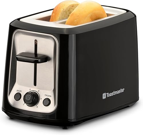 Miniatura 1 de Toastmaster Tostadora de 2 rebanadas, color negro con acero inoxidable, esencial de cocina para sándwich, pan y tostada de desayuno, tostadora con