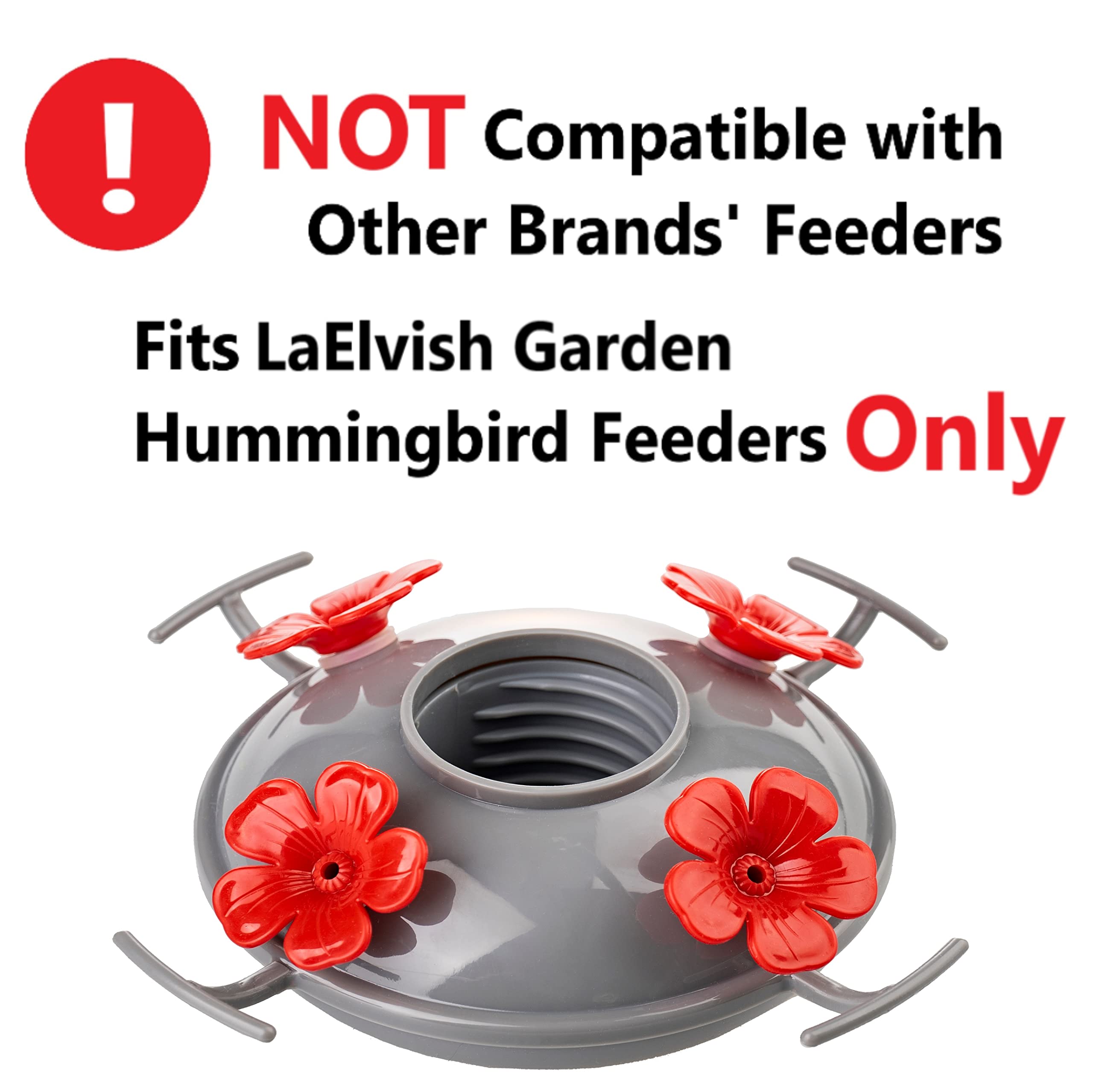 LaElvish Garden Hummingbird Feeder Base Replacement Bottom, Fits LaElvish Garden Hummingbird Feeders Only, Including Plastic Replacement Base and 4 Red Flowers