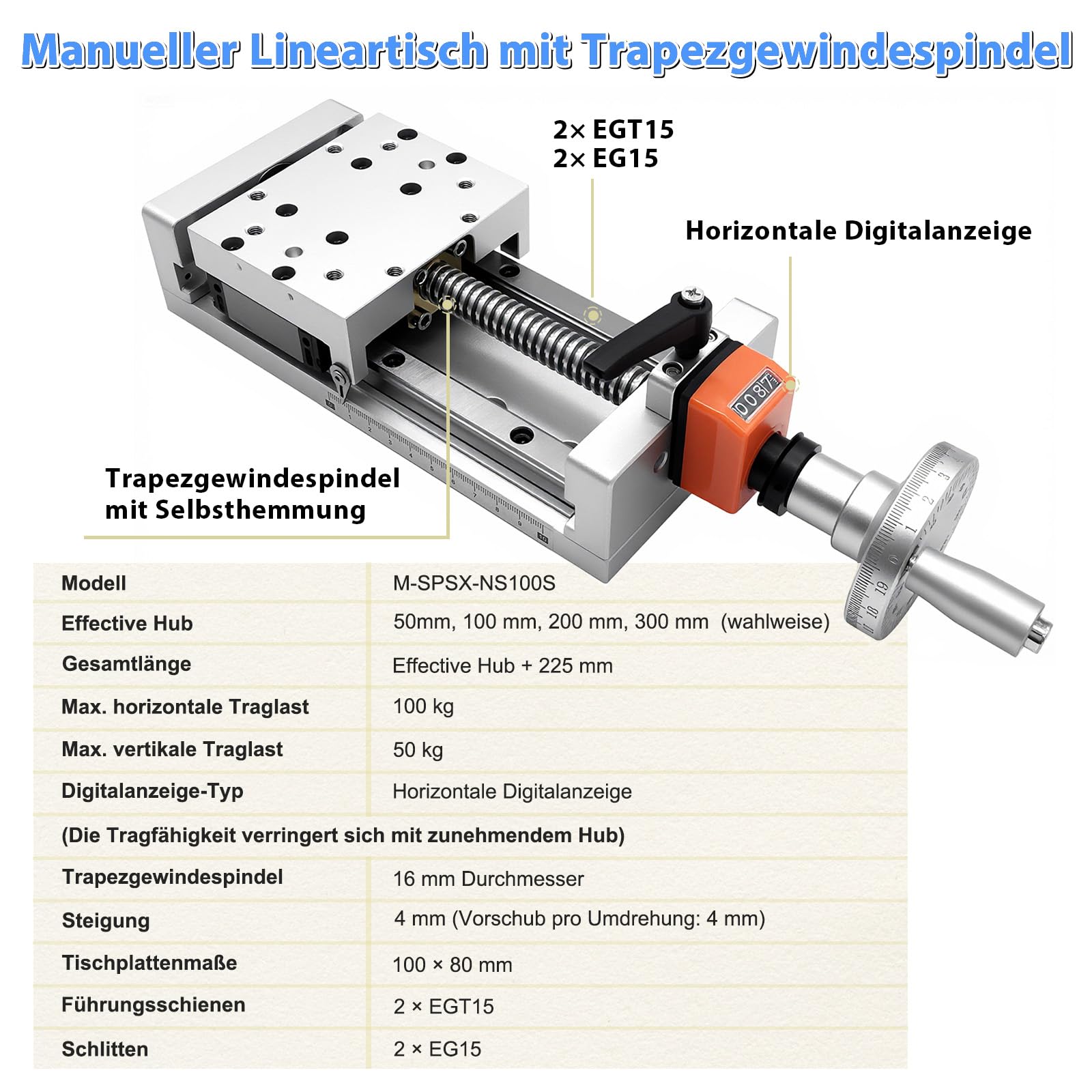 Manuelle Linearachse Typ T 100 mm breite doppelte Linearschienenplattform 100 mm silberfarben 1