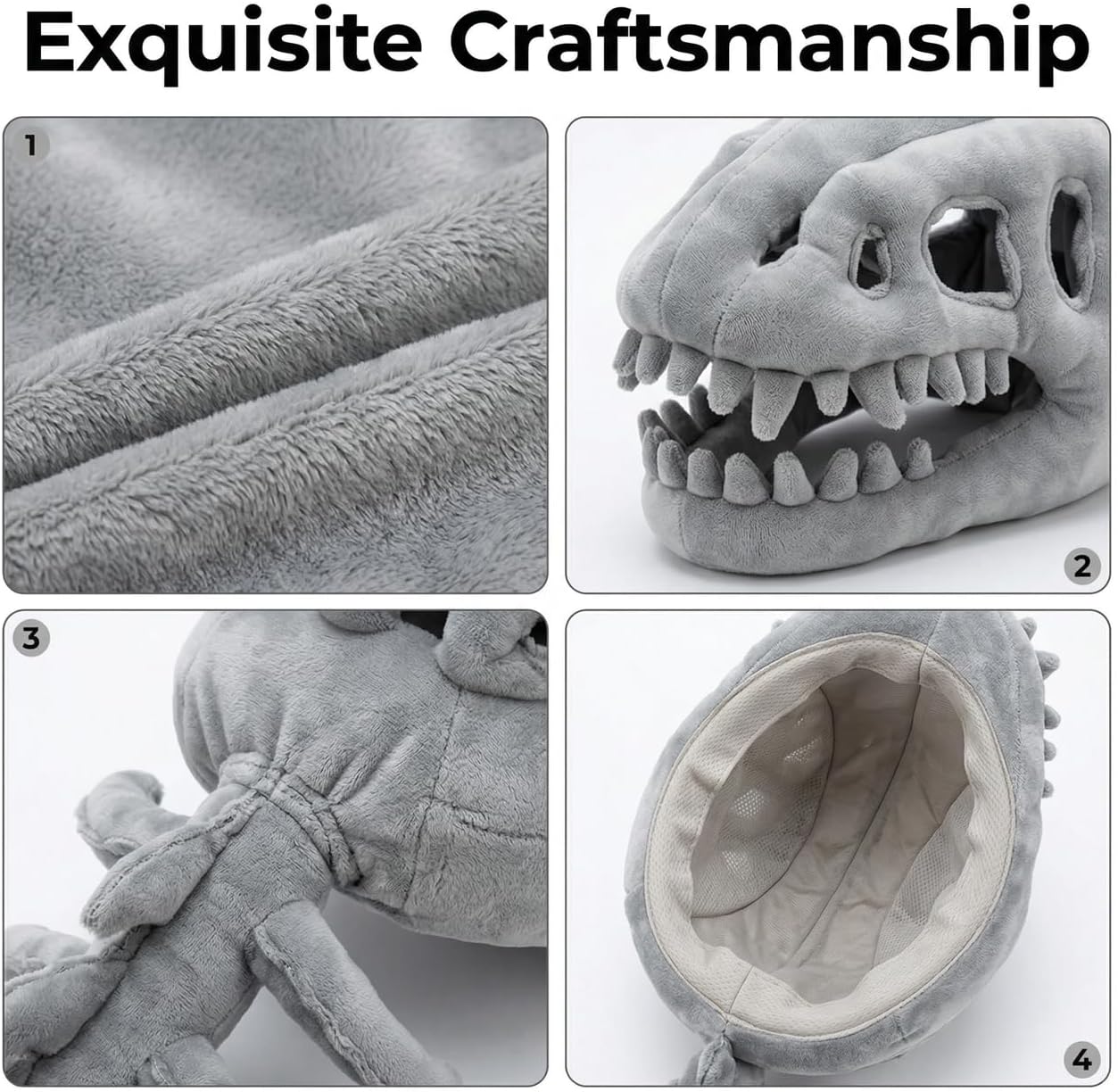 Funny Dinosaur Fossil Plush Hat Adult Skeleton Dinosaur Costume for Halloween Cosplay Party Novelty Prehistoric Dragon Bone Headpiece for Men Women