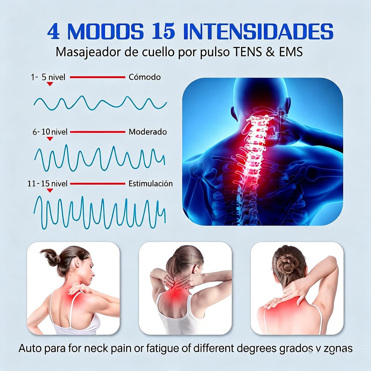 Masajeador Cuello Cervical, 15 Niveles De Intensidad Masajeador Eléctrico | 3 Niveles Calefacción A Temperatura Constante, 4 Modos De Masaje Por Pulsos, Para El Cuello Y