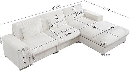 Miniatura 2 de Sofá modular en forma de L de 113.39 pulgadas con diván, cómodo sofá de pana tapizado suave de felpa de 4 plazas con reposabrazos anchos modernos