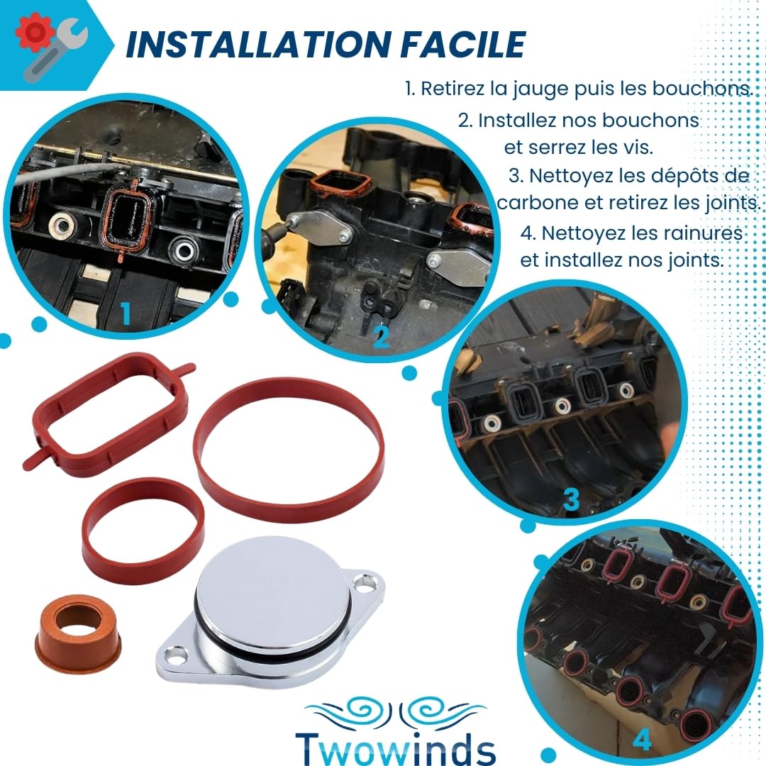 Twowinds - Bouchon Collecteur Admission (32mm) Compatible avec BMW E39 E46 E60 E63 E64 E82 E88 E90 E92 E93 X3 X5 E87 X6 - Supprimer Clapet Admission - Suppression Volet Papillon (6 clapet + 20 joints)