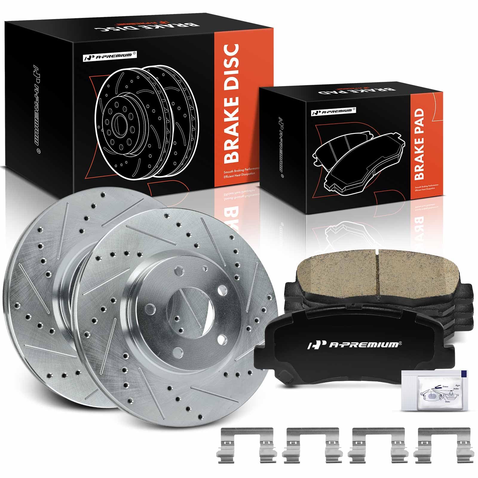 A-Premium 11.69 inch (297mm) Front Drilled and Slotted Disc Brake Rotors + Ceramic Pads Kit Compatible with Select Mazda Models - CX-5 CX5 2013 2014 2015 2016 2017, 6-PC Set