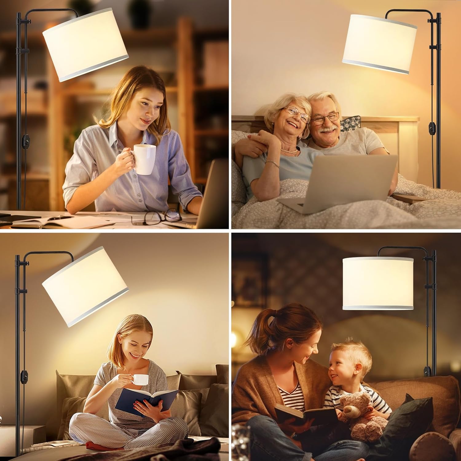 GyroVu Floor Lamp for Living Room, Adjustable Height Standing Lamps with 350° Rotate White Lampshade, 67.5-Inch Modern Tall Lamp Dimmable Floor Lamps for Corner Bedroom Home Office (Bulb Included)