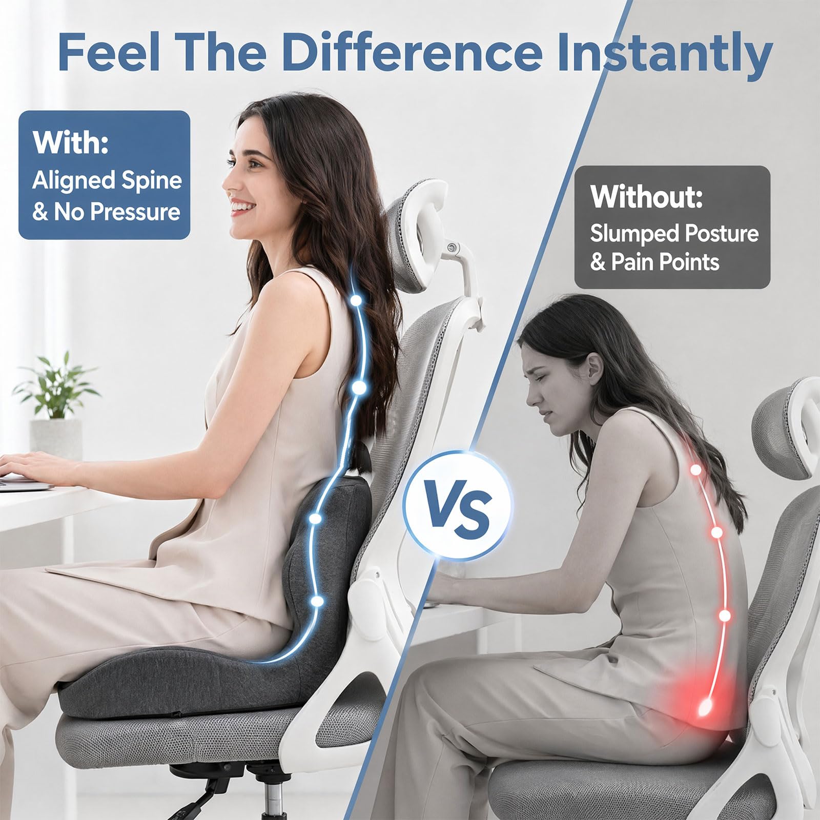 Cuscino per sedile in memory foam, cuscino 2 in 1 per sedile e supporto lombare, cuscino ergonomico per auto, cuscino per il coccige, per dolore al coccige, per ufficio, casa, sedia a rotelle