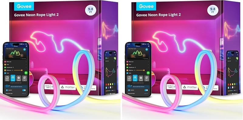 Govee RGBIC Neon Lights 9.8ft Funciona con Matter, Alexa, Google Assistant (Pack de 2)