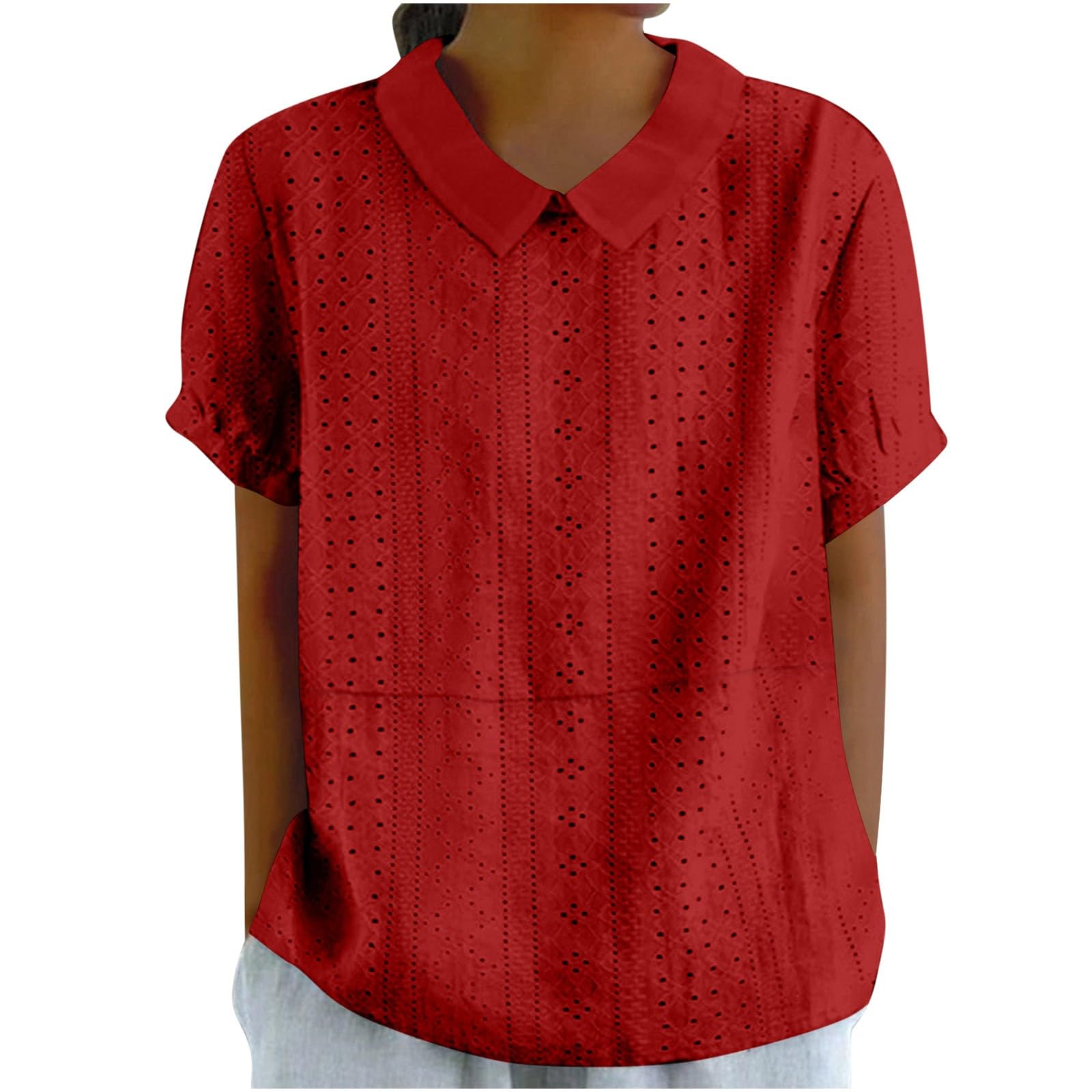 YAOJIWANG Camiseta de Manga Corta Lino Mujer Moda Color Sólido Camisa Blusa Elegante Verano Cuello Redondo Tops Fiesta T-Shirt Casual Suelto Original Basic tee Ligero Talla Grande Transpirable Camisa Casual