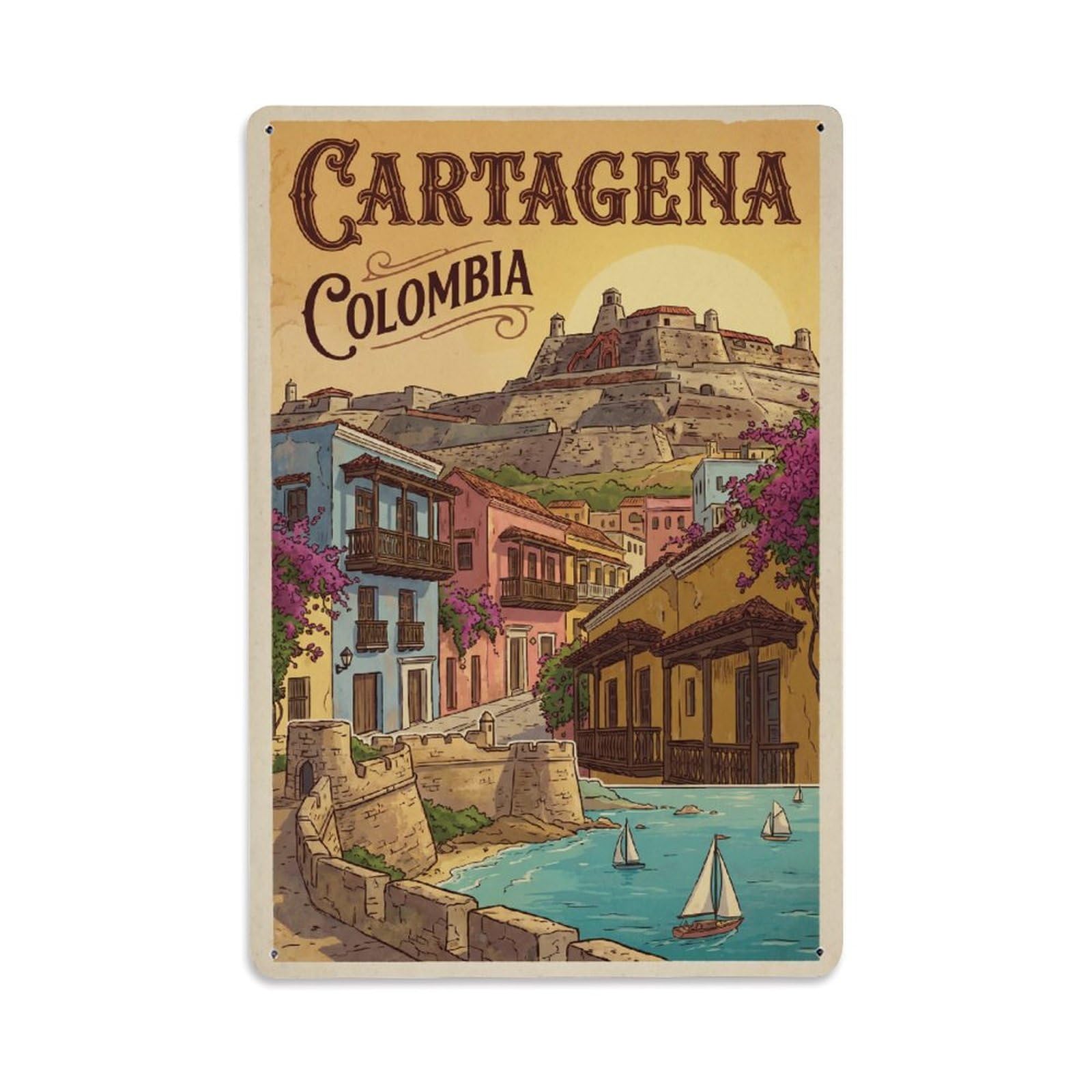 Travel Retro Colombia Cartagena Metal Tin Sign