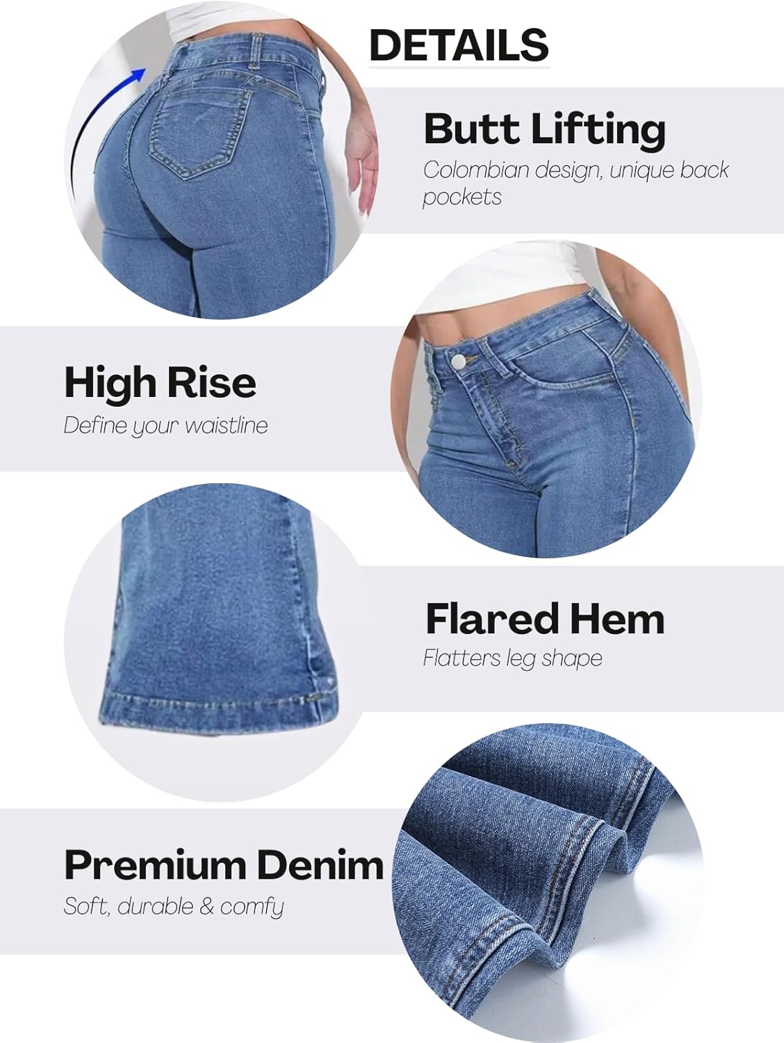 Butt Lifting Flare Jeans for Women Stretchy Bootcut High Waist Curvy Jeans Trendy Bell Bottom Wide Leg Denim Pants