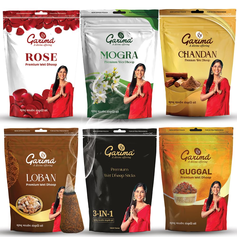 Garima Zipper Combo Dhoop Pouches – Rose, Loban, Guggal, 3 in 1, Mogra,Chandan (Pack of 6) | Premium Aromatic Dhoop for Pooja & Meditation-image-5