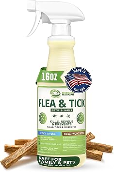 Indoor and Outdoor Flea & Tick Spray - 16 OZ Cedarwood | For Carpets, Furniture, Beddings, Couches & Pets Plant-Based Flea and Tick Care for Dogs & Cats with Essential Oils