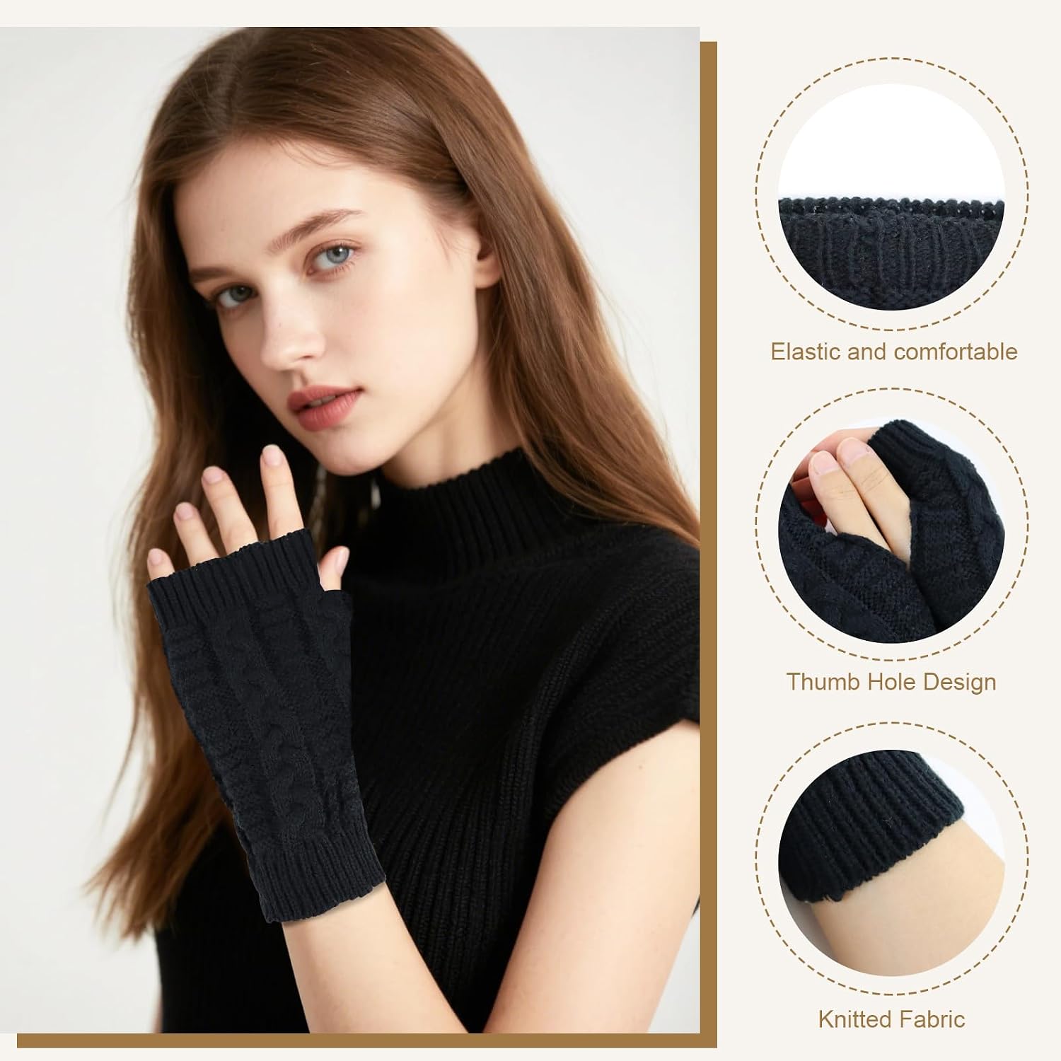 Fingerless Gloves for Women, Winter Warm Knitted Arm Warmer, Cozy Thumb Hole Gloves Soft Wrist Half Finger Mittens