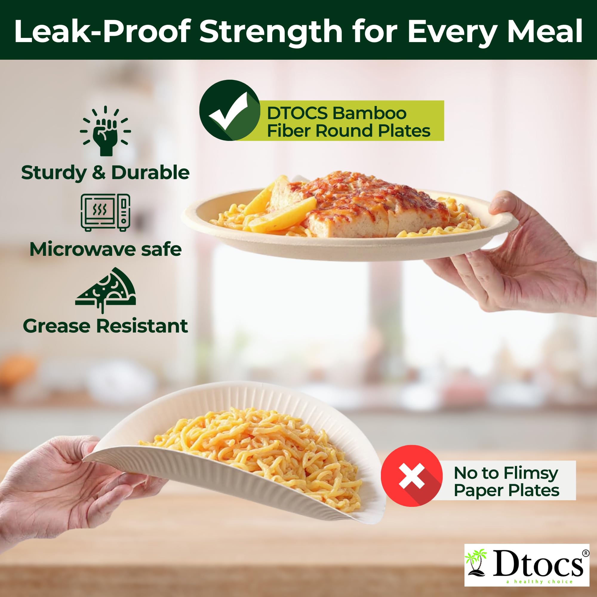 Dtocs Bamboo Plates - 50 Pack, 10 Inch -4 Dtocs Bamboo Plates - 50 Pack, 10 Inch -4