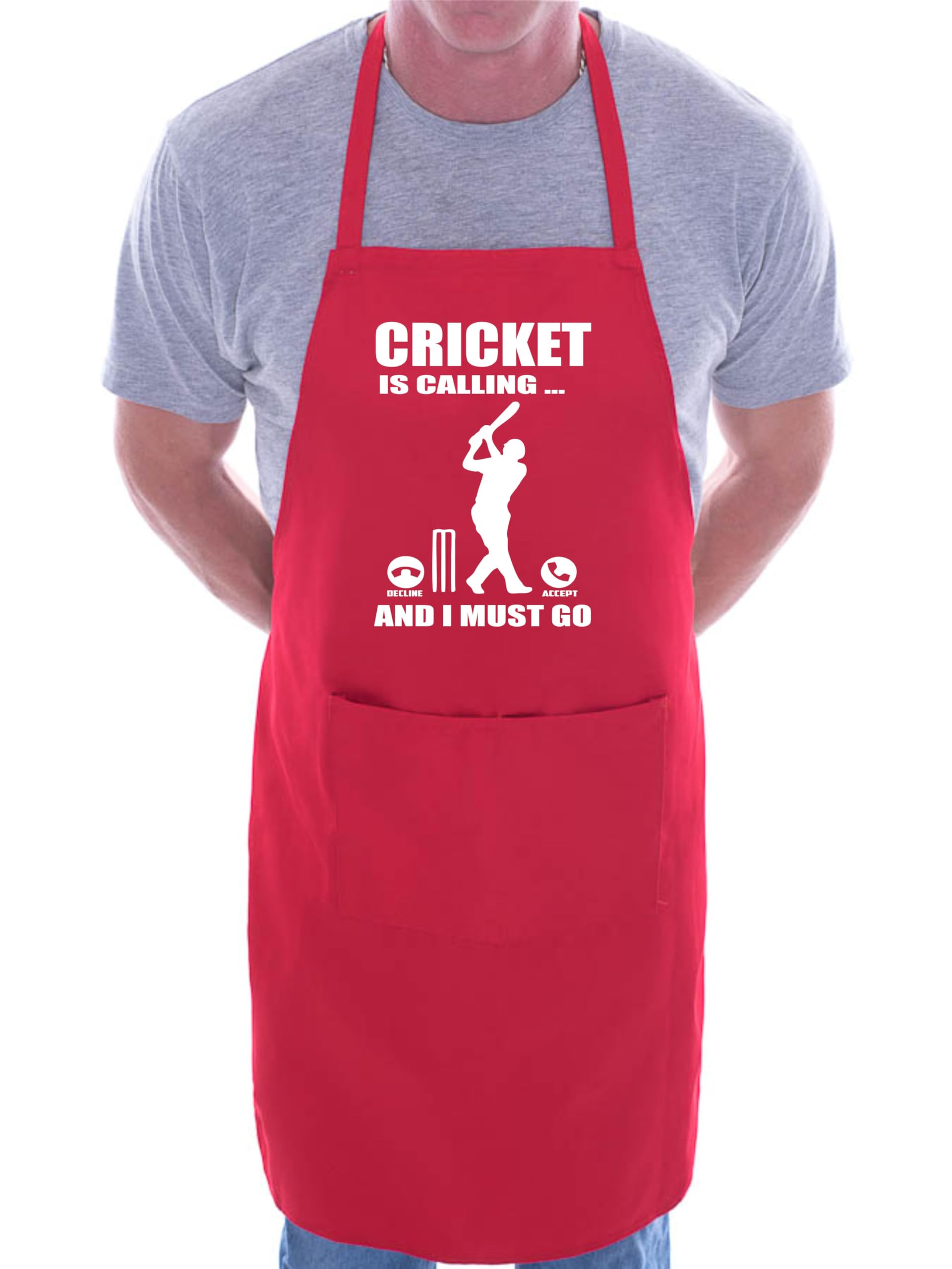 Print4u Unisex Red Cricket Is Calling Apron Father's Day Birthday Gift Cooking Baking Bbq