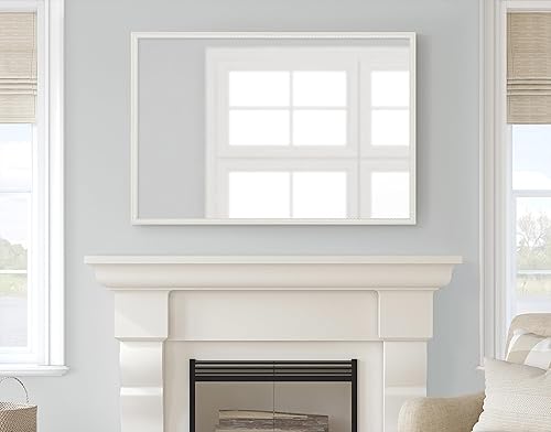 Miniatura 4 de Kate and Laurel Makenna - Espejo de pared rectangular tradicional, 24 x 36, blanco suave, espejo de baño vintage con cuentas con detalles