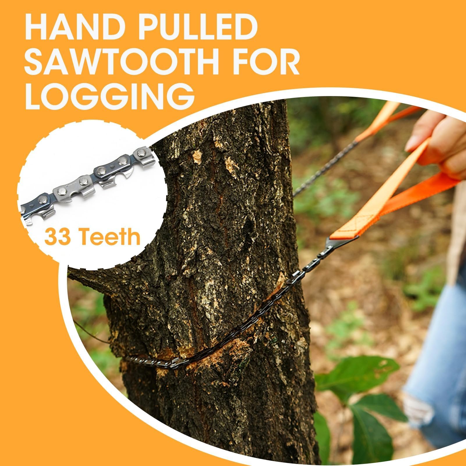 33 Denti Motosega Tascabile 103CM, JINSIHU Pocket Chainsaw Sega a Catena a Mano Sega a Catena Manual con Borsa Sega a Catena Manuale per Caccia Trekking Taglio Albero Campeggio Escursioni Giardinaggio