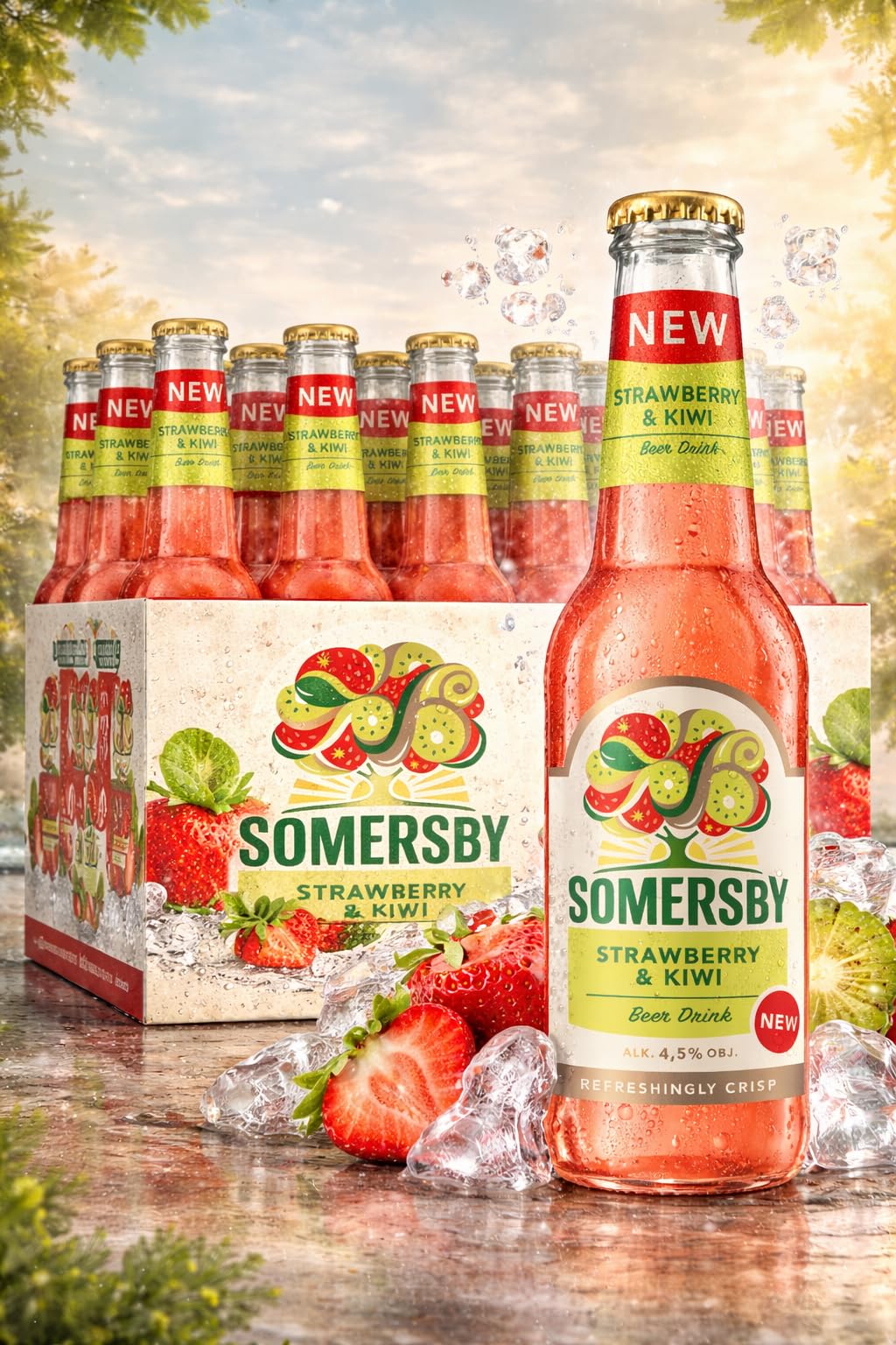 Somersby Strawberry & Kiwi Biermischgetränk, 4,5% Vol, 12 x 0,4 l Flaschen, Erdbeere & Kiwi, Ready to Drink