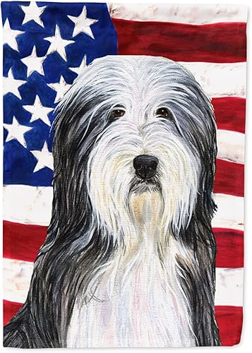 Miniatura 214 de Caroline's Treasures SS4017GF Bandera de Estados Unidos con Bulldog Inglés para jardín, bandera decorativa para patio exterior, patio, parterres,