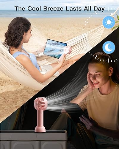 Miniatura 4 de coldSky Paquete de 2 mini ventiladores portátiles de mano con base, ventilador de escritorio dual recargable por USB, refrigeración personal ultra