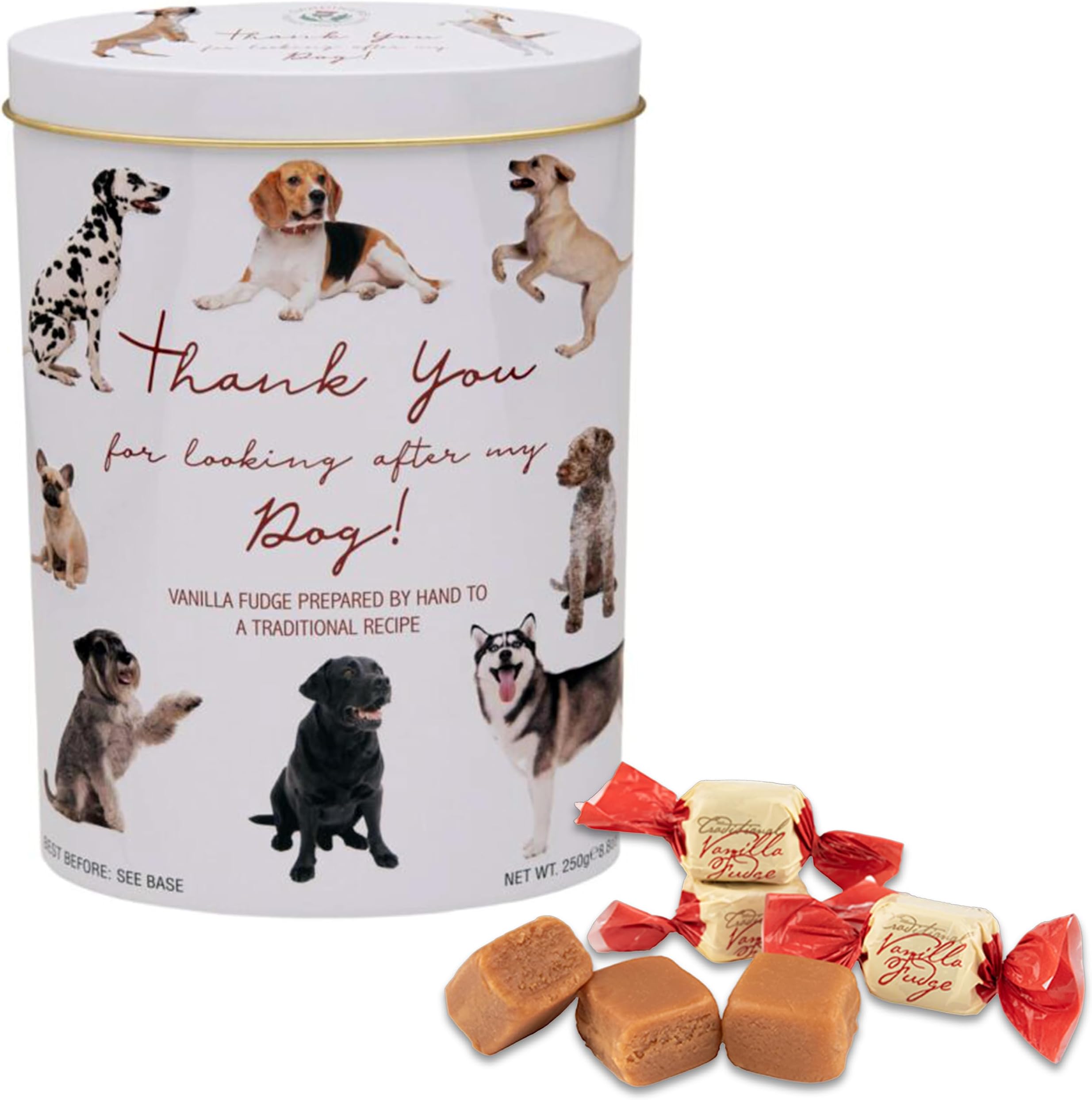 Gardiners of Scotland Handmade Fudge, Thank You Dogs Vanilla Fudge 8.8 Ounce Tin