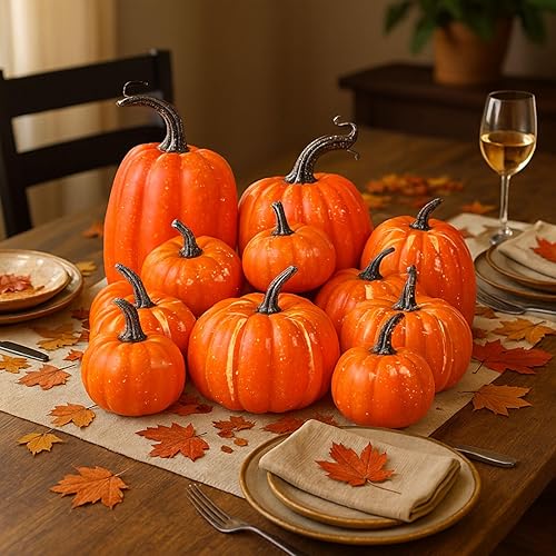 Miniatura 10 de DomeStar Decoración de calabazas artificiales, 6 calabazas falsas en blanco y negro, 2 tamaños, calabazas de otoño, centros de mesa para Halloween,