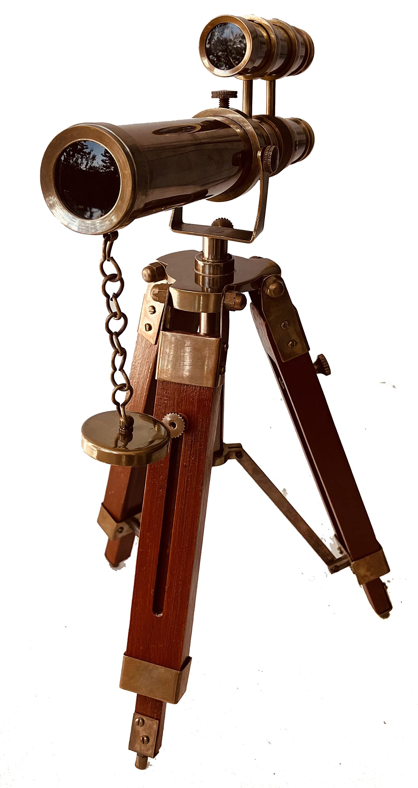 Brass Telescope 9 Spyglass With Stand Wood Stand Vintage Twin Barrel