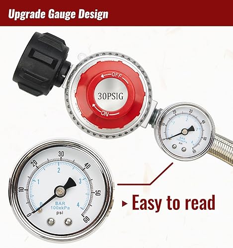 Miniatura 3 de CALPOSE Manguera reguladora de propano de alta presión de 15 pies con medidor, regulador de tanque de propano ajustable de 0  30 PSI, acero