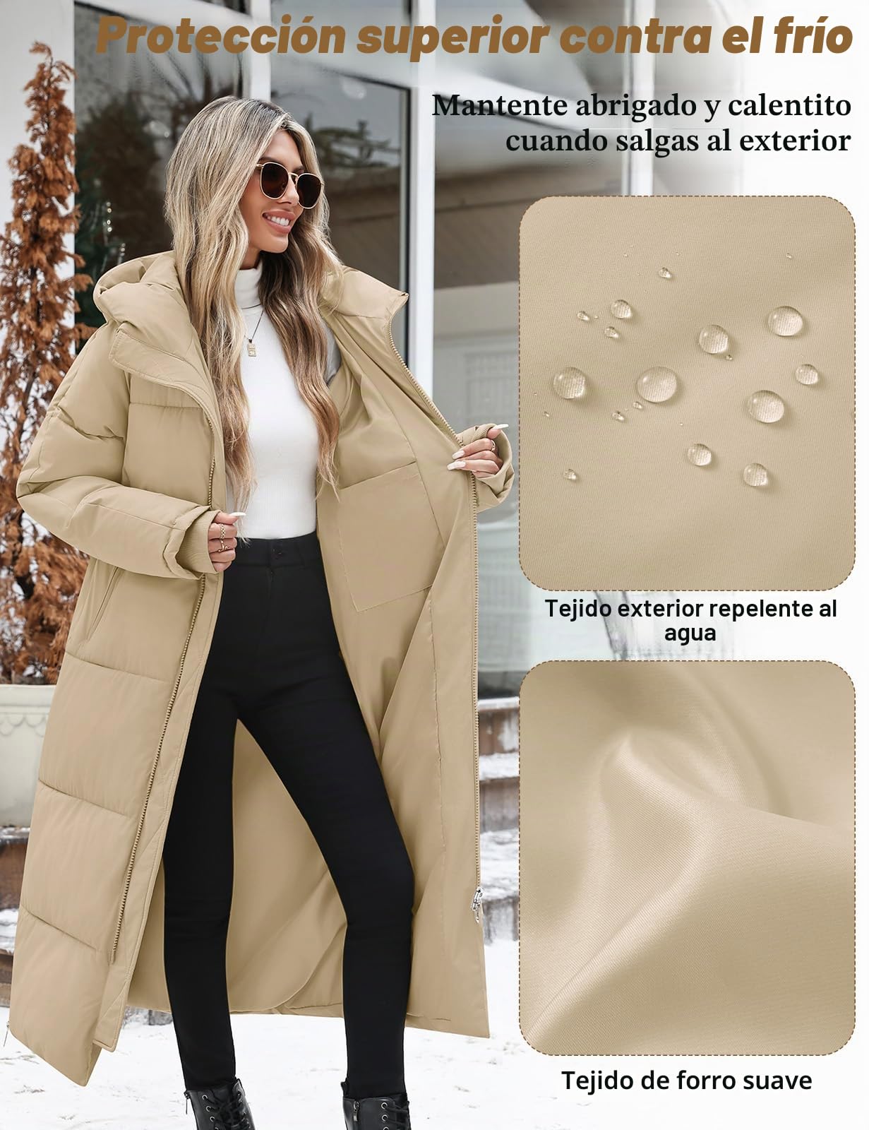 Yuson Girl Abrigos Mujer Invierno Largo Chaqueta Acolchado con Capucha Gruesa Cálido Abrigo Otoño Invierno Elegante Cazadora Cremallera Parka Viento Outwear con Bolsillos