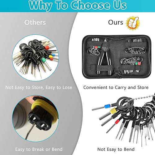 Miniatura 5 de Kikerike Kit de herramientas de extracción de terminales, 45 piezas, herramienta de desfilado, conector eléctrico, kit de herramientas de extracción