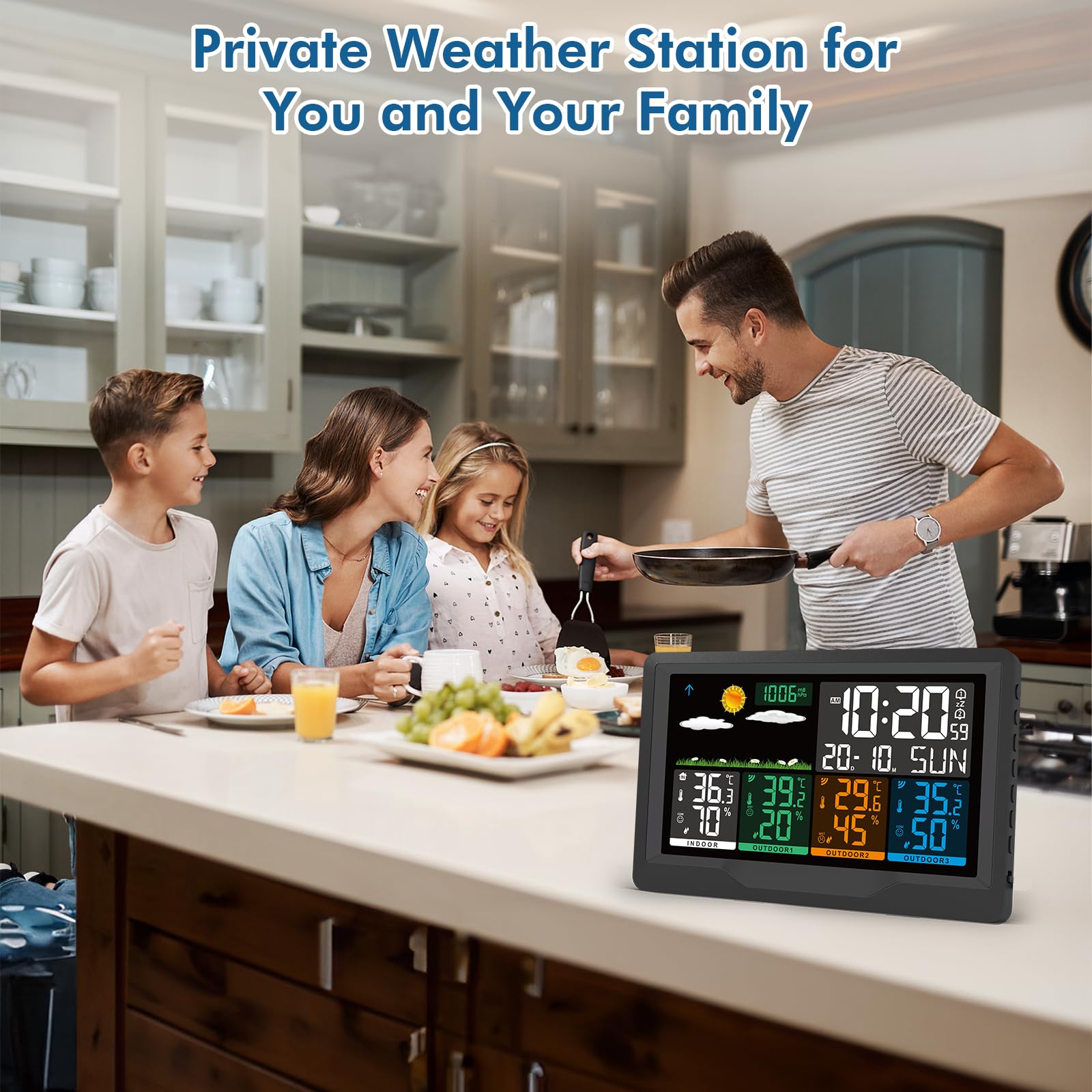 Stacja Meteorologiczna z 3 czujnikami, zewnętrzna stacja pogodowa, higrometr cyfrowy termometr, kolorowy wyświetlacz LCD, monitor temperatury i wilgotności dla domu i biura