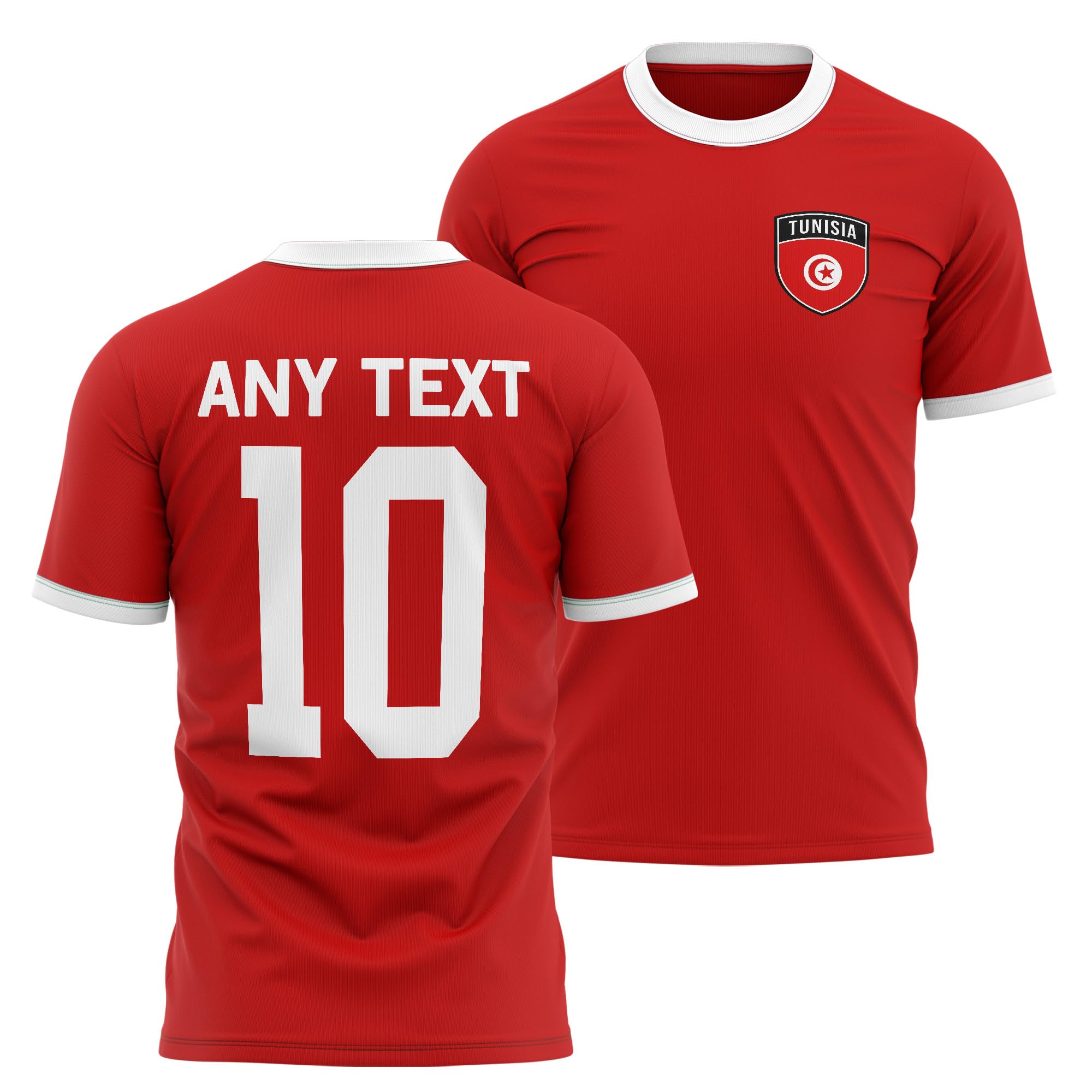 Tunisia Mens Ringer T Shirt - Tunisian Badge Custom Name Number Tee - Football Supporter Fan Top, M, Red/White