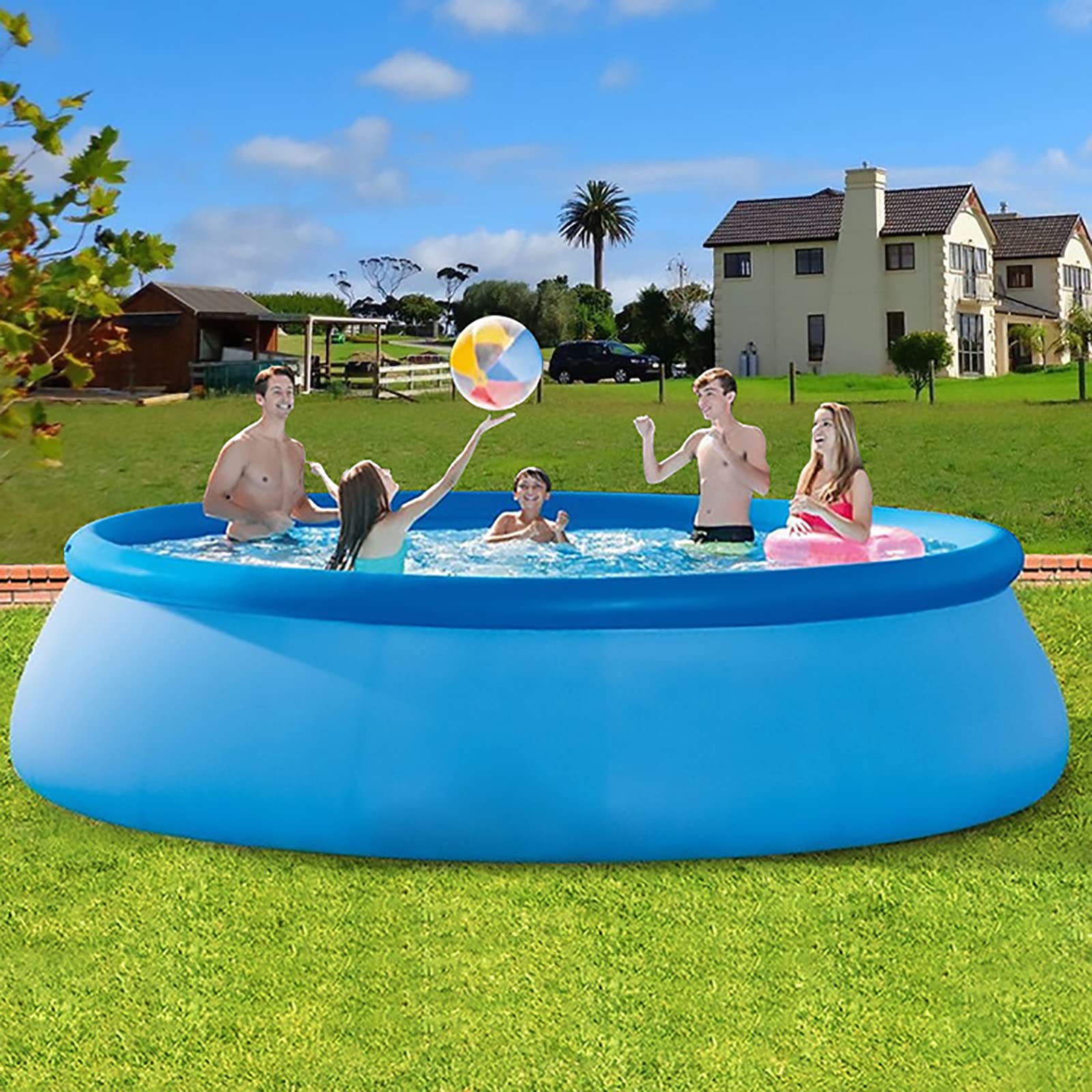 PUFAN Piscina Infantil Inflable Familiar Grande, Centro de natación Redondo para niños y Adultos de 12 ', Piscina Inflable Extra Gruesa para jardín, Patio Trasero, Fiestas acuáticas de Verano