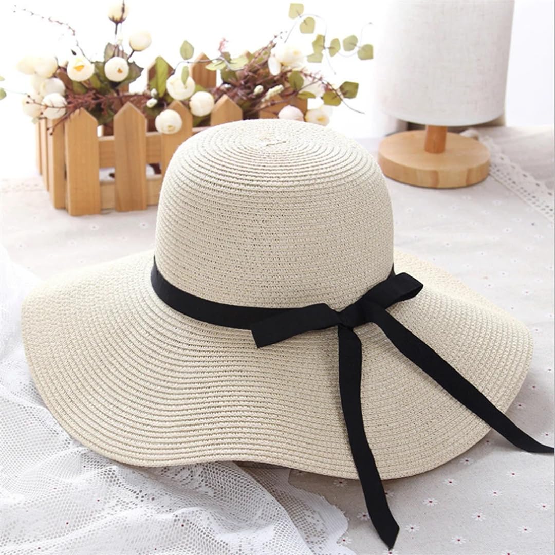 Yeuyyben Cappello estivo da donna pieghevole a tesa larga floppy ragazze cappello di paglia cappello da sole spiaggia viaggio Cap Lady Cap femminile