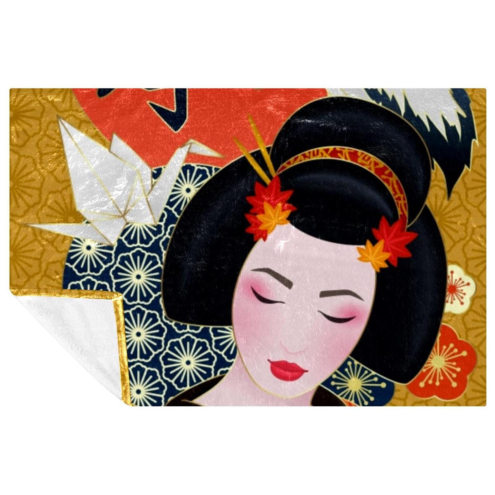 Couverture grue japonaise et cerisier 150x100cm pour lit et canapé
