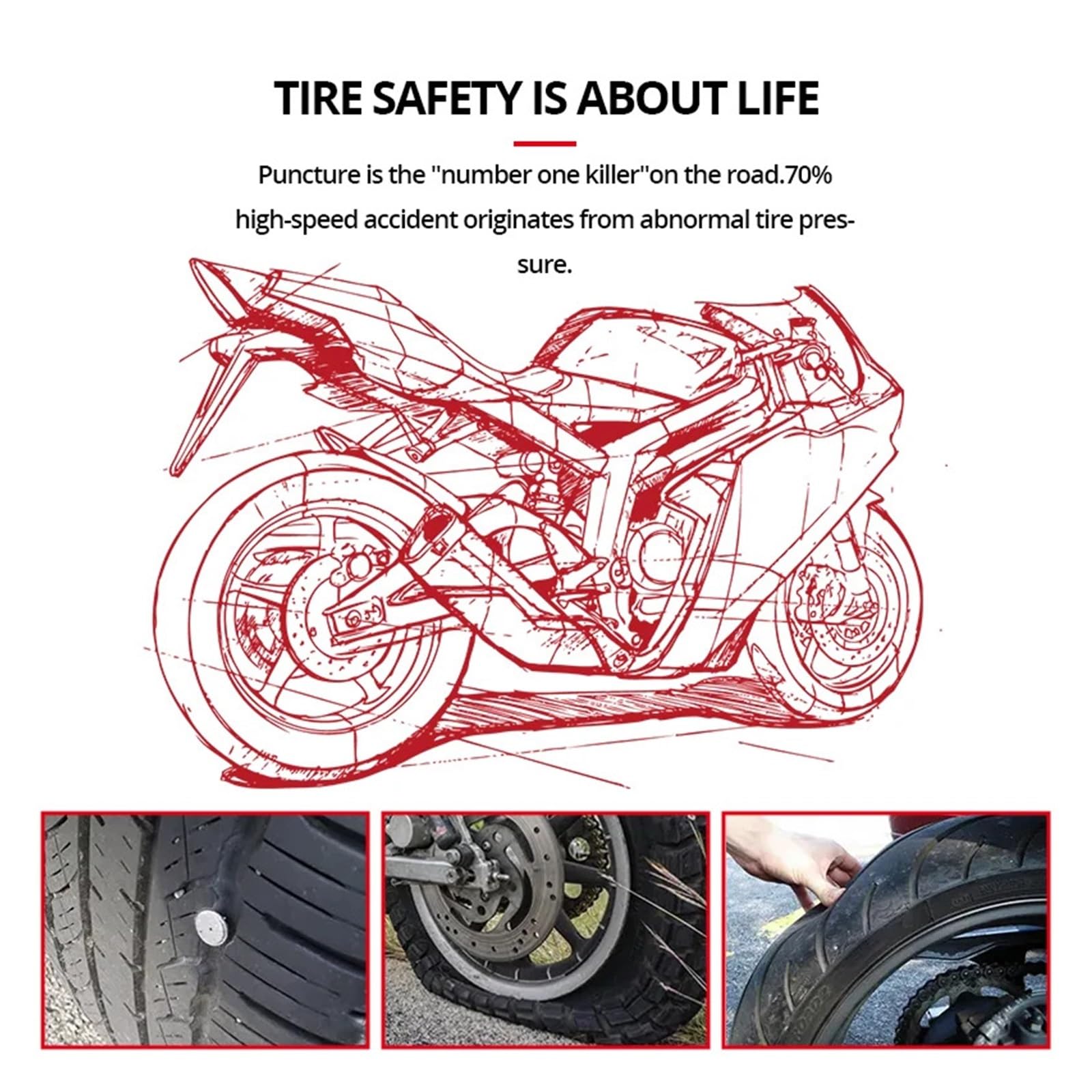 di Monitoraggio della Pressione dei Pneumatici Tpms for Moto Schermo LCD Visualizzazione Digitale in Tempo Reale Batteria Temperatura Rilevamento Preciso(External sensors)