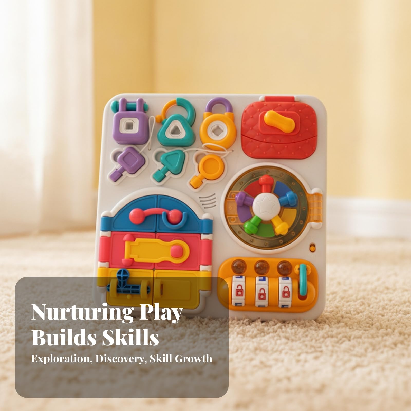Tavola attività con Serrature Portatile Sviluppo Motorio Fine, Busy Board, Interattivo, Gioco di Abilità con Chiavi, per Asilo, Neonati