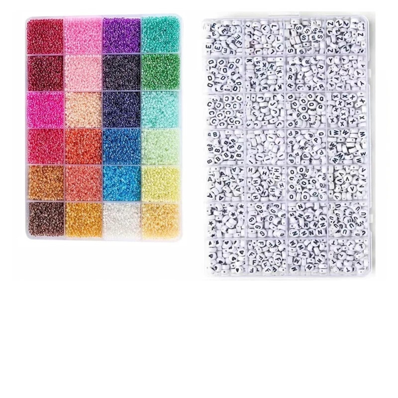 Kit per Fare Braccialetti 2 scatole di perline vetro e con lettere nei colori dell'arcobaleno for la creazione gioielli, braccialetti dell'amicizia ciondoli accessori fai da te(Color 2)