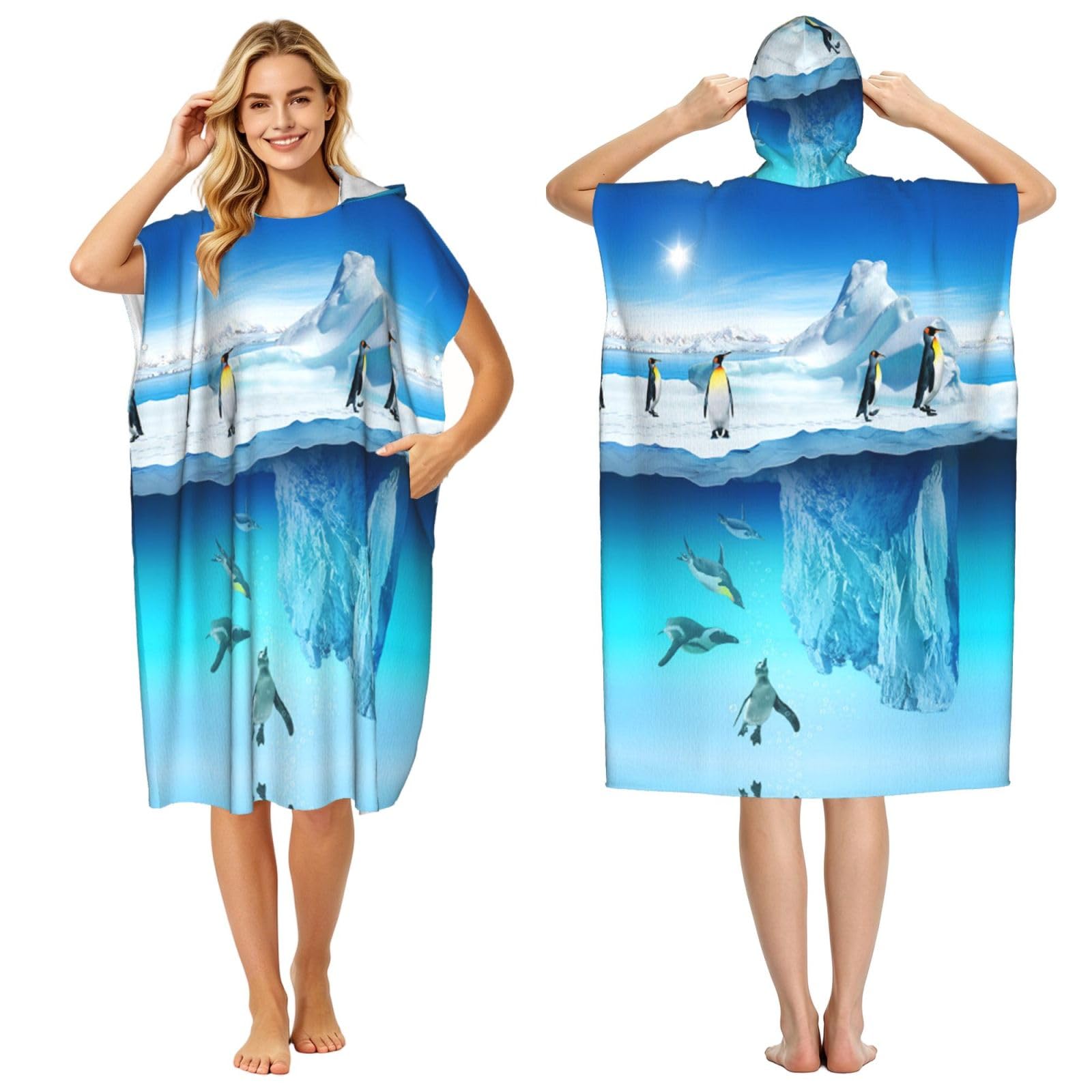 Peignoir à capuche pingouins pour la plage et sorties piscine
