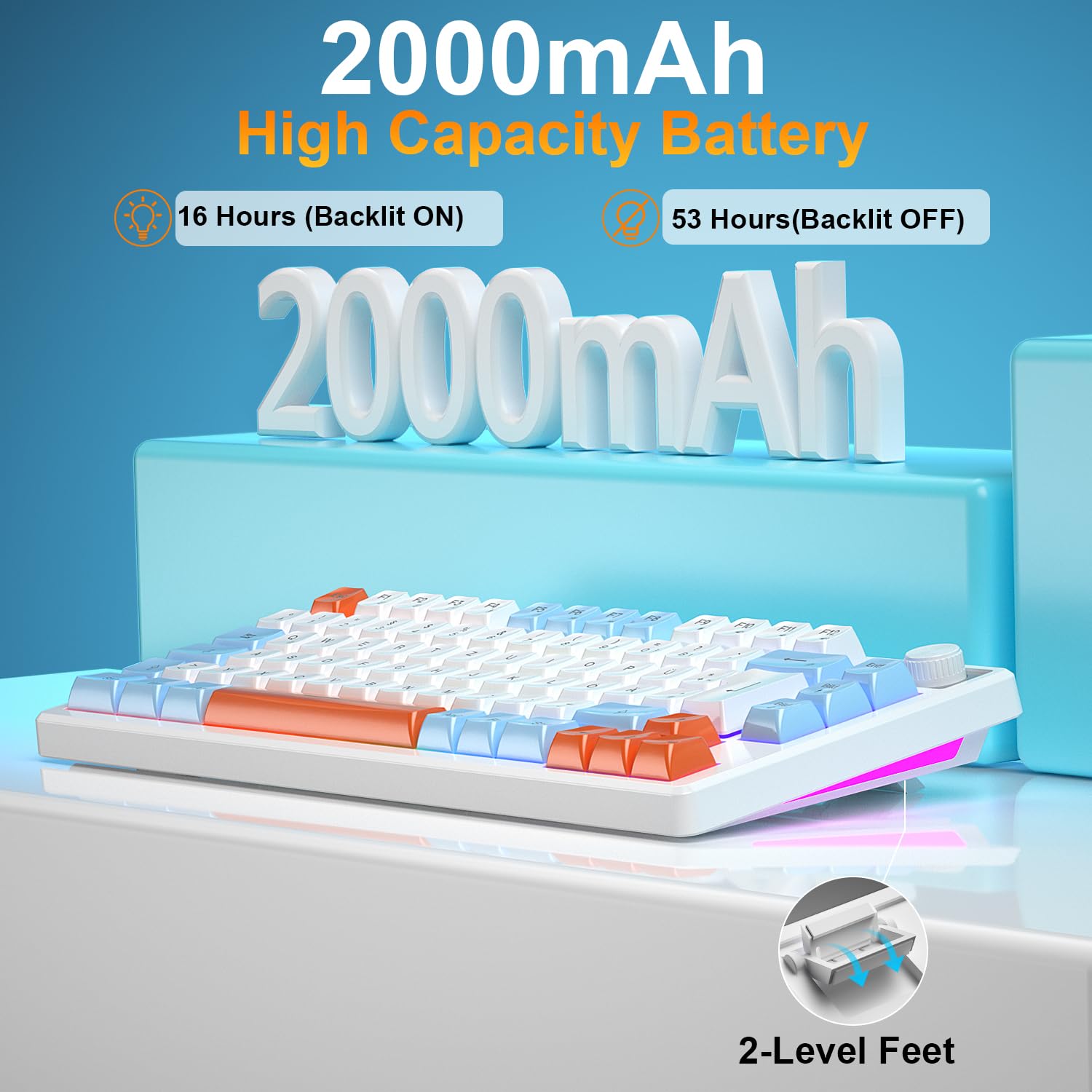 75% Tastatur und Maus Set Kabelloses, QWERTZ DE Layout Kompakte Gaming Tastatur mit Lautstärkeregler, Wiederaufladbare RGB Maus mit Akkuanzeige, Für PC Mac Xbox PS5