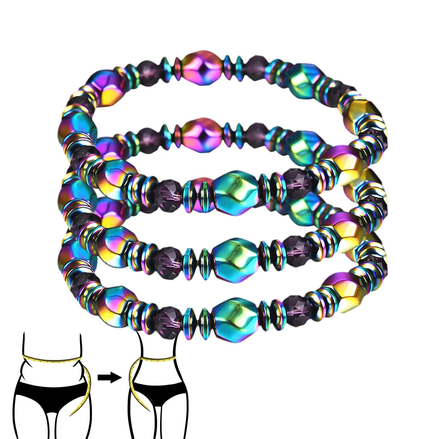 Magnetic Healing Bracelet, Adjustable Lymph Drainage Arthritis Anxiety Relief, Eliminates Swelling Slimming Weight-Loss Hematite Bracelet for Men Women 3 Pcs