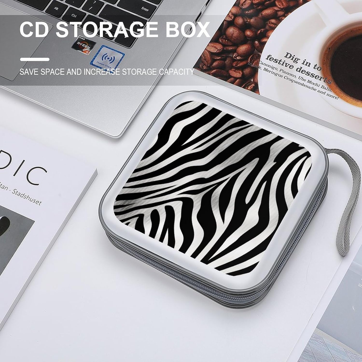 Zebra Print DVD Case, 40 Capacity CD Case Holder with Zippers, Portable CD Holder Hard Plastic Disc Cases Personalized DVD Wallet Organizer for Car Home Travel image 4