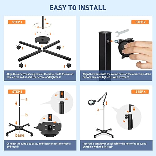 Miniatura 9 de KIRKAS Lupa de piso grande 12X con luz y soporte, color infinito regulable 2 en 1 lámpara de lupa iluminada para trabajo cercano, lectura