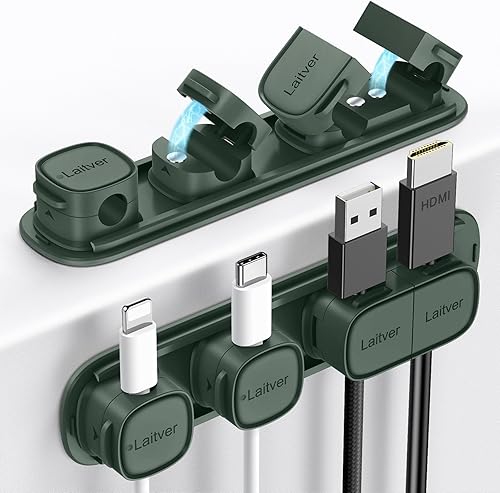 Miniatura 14 de Paquete de 6 clips magnéticos para cables [apertura/bloqueo en 1s], organizador y soporte de cables Laitver con adhesivo fuerte para gestión de