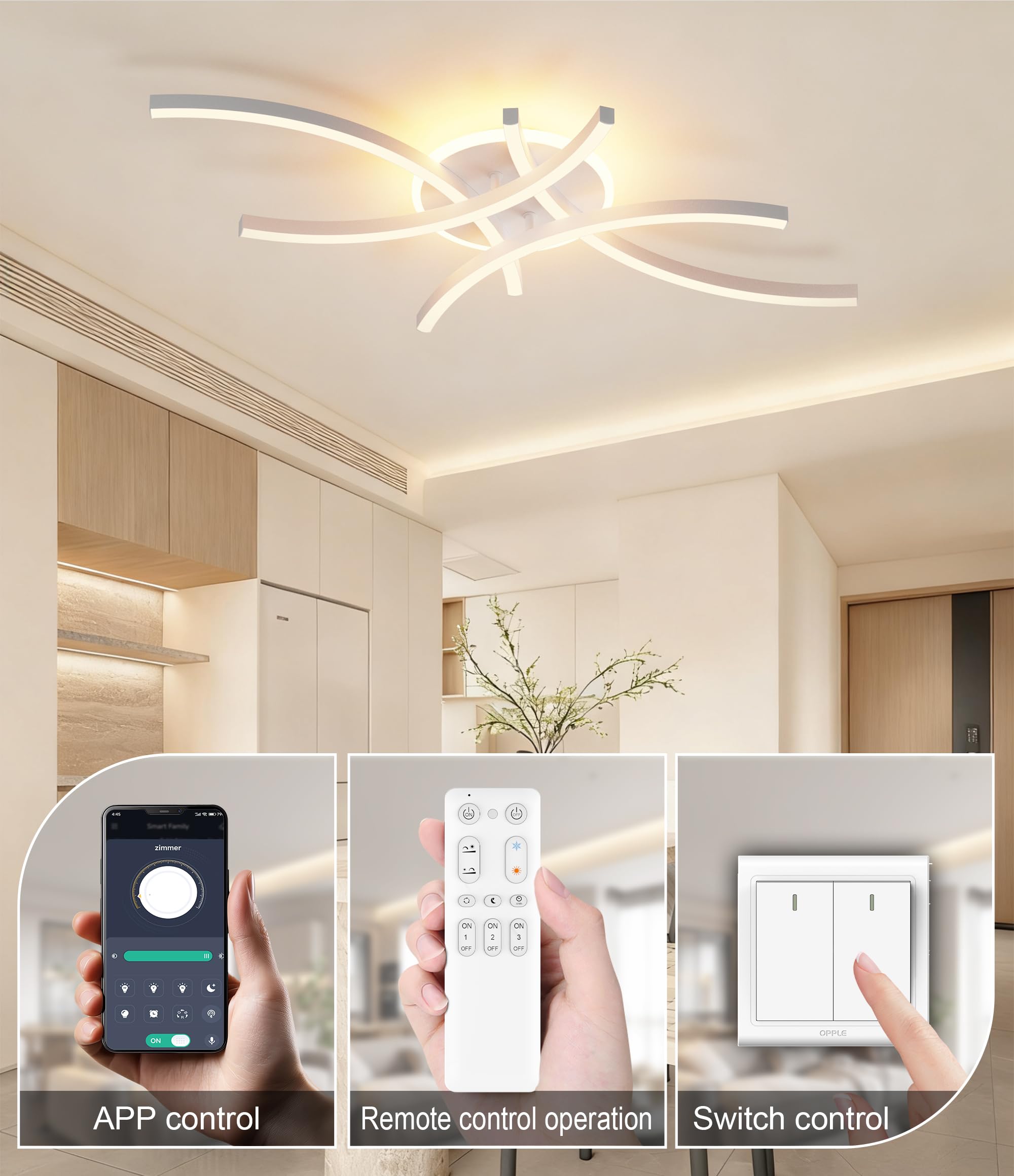 Lampa sufitowa LED do ściemniania, nowoczesny salon z funkcją pamięci 15 W Φ56 cm 3000-6000K, płatki kwiatów oświetlenie sypialni