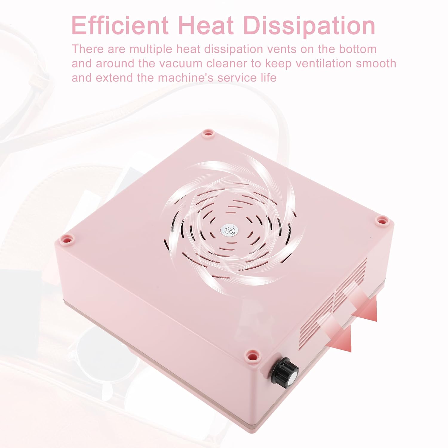 VOCOSTE Nail Dust Collector, 60W Nail Vacuum Dust Collector, Low Noise Nail Fan Dust Collector, Dust Collector Nail Tech, for Manicure Acrylic Gel Nails Polishing, Pink